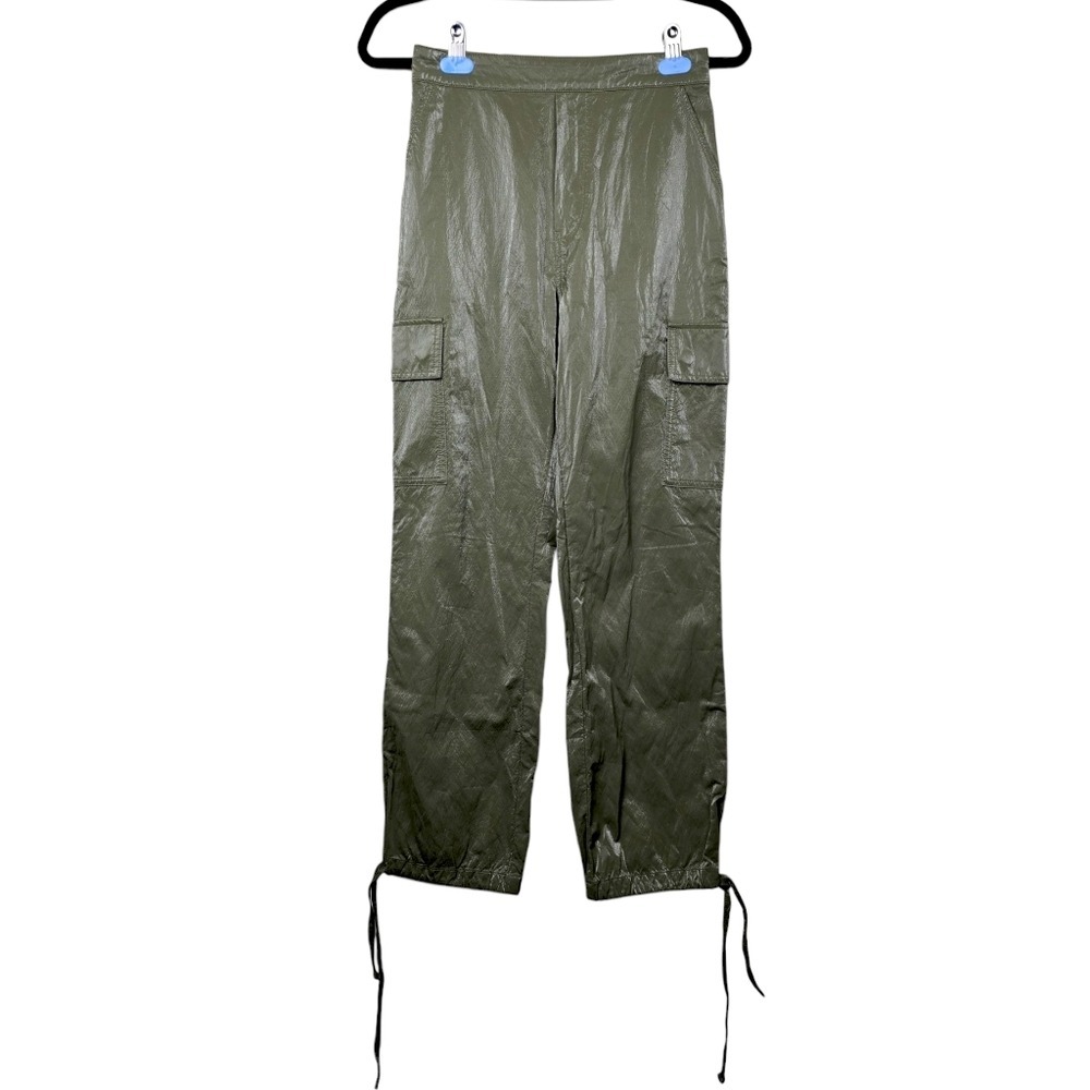 Good American Womens Shiny Green The Paper Cargo Pants Size M / 2